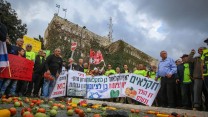 חקלאים מפגינים מול בניין משרד האוצר, פברואר 2016 (צילום - פלאש 90)