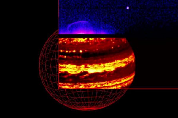 ג'ונו לוכדת את כוכב צודק זוהר בצילום אינפרא-אדום.  (צילום: NASA/JPL-Caltech/SwRI/ASI/INAF/JIRAM)