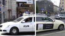 רכב של UBER בברלין ומונית גט טקסי בירושלים (צילום: Alper Çuğun, פלאש 90)