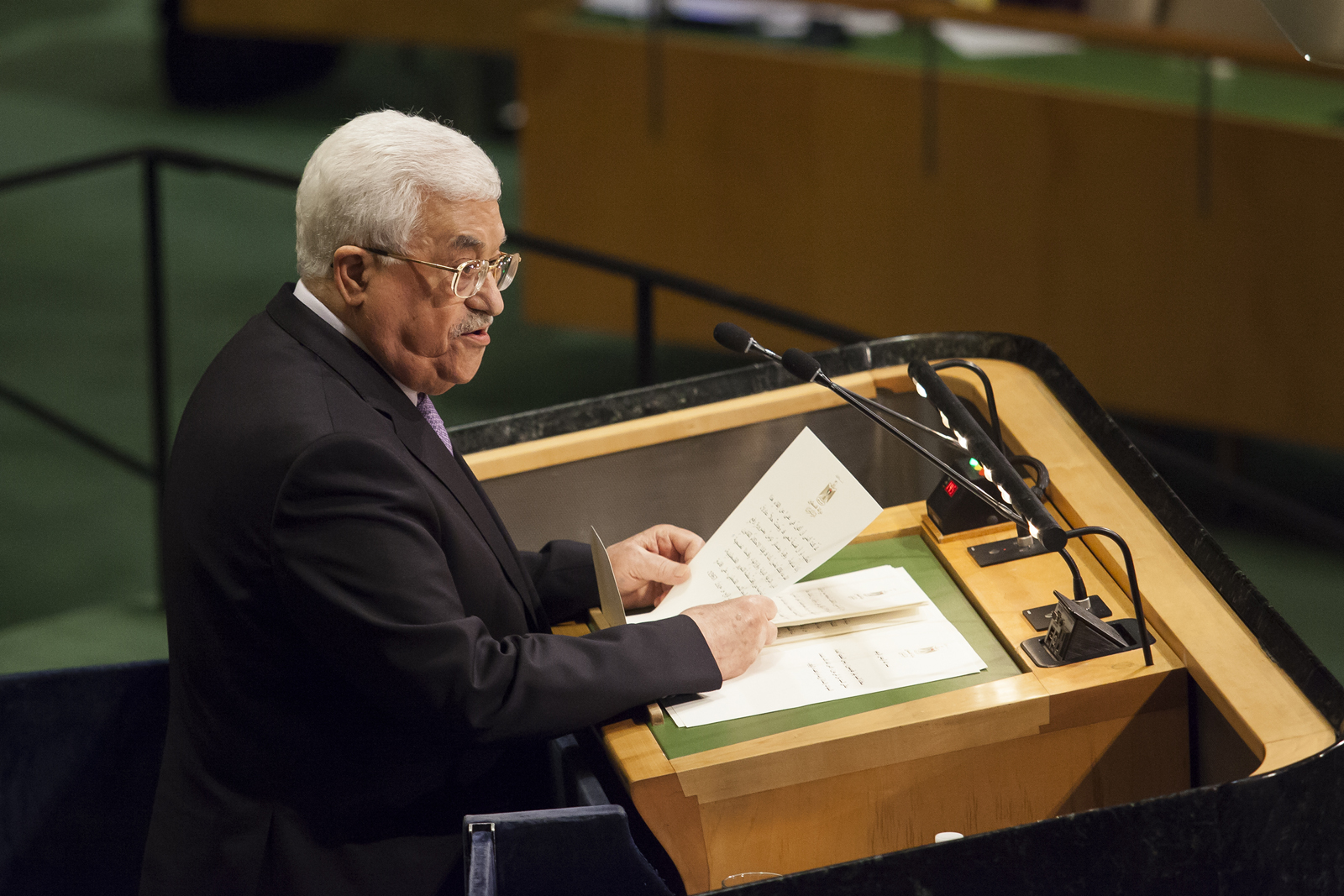 ראש הרשות הפלסטינית אבו-מאזן נואם בעצרת האו"ם (צילום: אמיר לוי / פלאש 90).