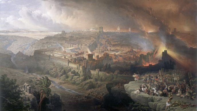 תיאור המצור וחורבן ירושלים בימי המרד הגדול, ציור של דיויד רוברטס (מתוך ויקימדיה קומונס).