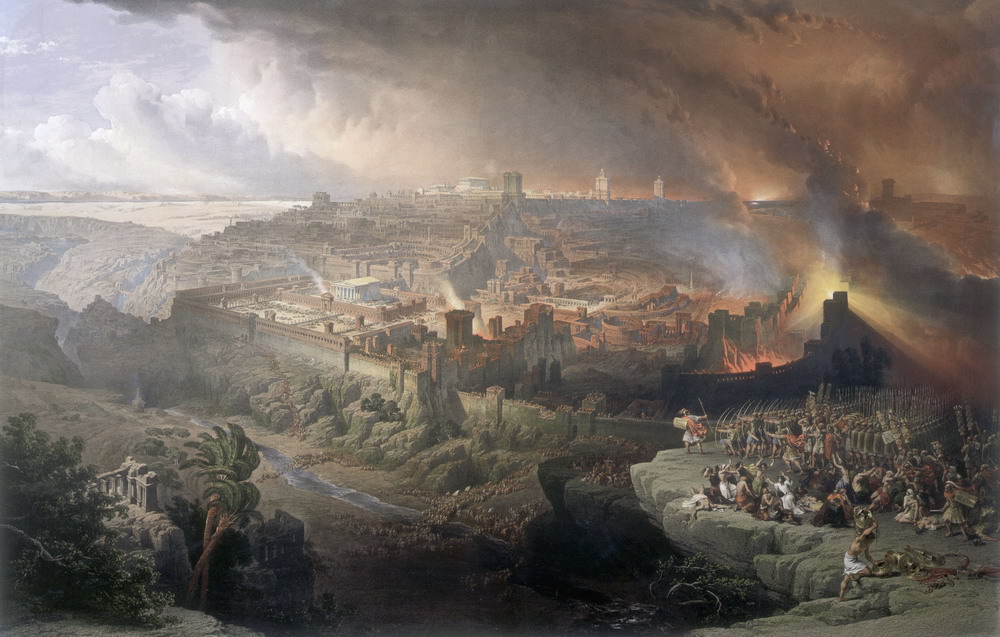 תיאור המצור וחורבן ירושלים בימי המרד הגדול, ציור של דיויד רוברטס (מתוך ויקימדיה קומונס).