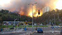 להבות בסמוך לתחנת דלק בשכונת רוממה בחיפה (צילום: דבר ראשון).