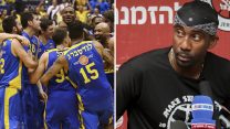 אמארה סטודמייר ושחקני מכבי תל אביב (צילום: פלאש 90, לירון מולדובן, פלאש 90).