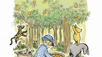 איור של פו הדב מתוך התערוכה (תמונה מאת Kim Raymond in the style of E.H Shepard who illustrated Winnie-the-Pooh by A.A. Milne
© Disney).