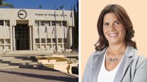 ראשת המועצה המקומית גני תקווה לצד בנין המועצה (תמונות: באדיבות המצולמת | דר אבישי טייכר. מתוך אתר פיקיוויק).