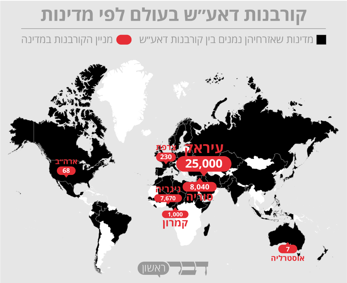 מפת הקרבנות העולמית של דאע&quot;ש ומחבלים שפעלו בשמו