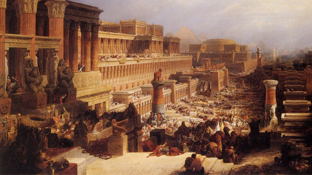 בני ישראל יוצאים ממצרים. ציור מאת דייוויד רוברטס משנת 1828 (ויקימדיה קומונס).