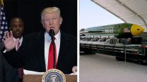 פצצת MOAB וטראמפ (צילום: Eglin Air Force Base via AP).
