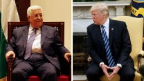 נשיא ארה״ב דונלד טרמפ ויו״ר הרשות הפלשתינית מחמוד עבאס (צילום: AP Photo/Evan Vucci וויסאם השלמון/פלאש 90).