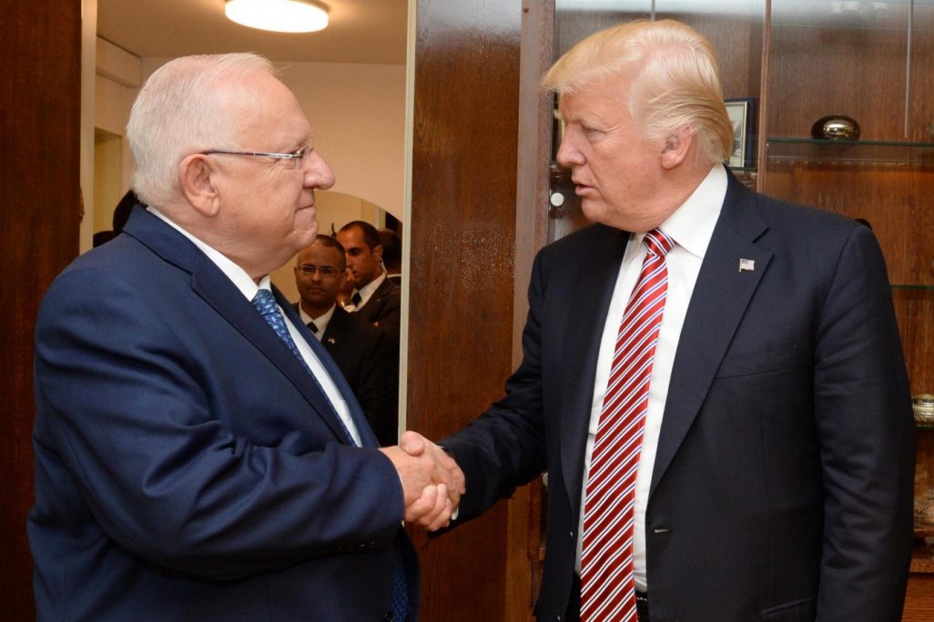 נשיא המדינה ורעייתו מארחים את נשיא ארצות הברית דונלד טראמפ ורעייתו, בבית הנשיא בירושלים (מארק ניימן / לע"מ).