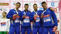 ישראל זכתבה בארד בשליחים 4X200 : תומר פרנקל, איתי כרמי, דניס לוקטב ואלון שמי (צילום: גלעד קוולרצ׳יק. באדיבות איגוד השחייה).