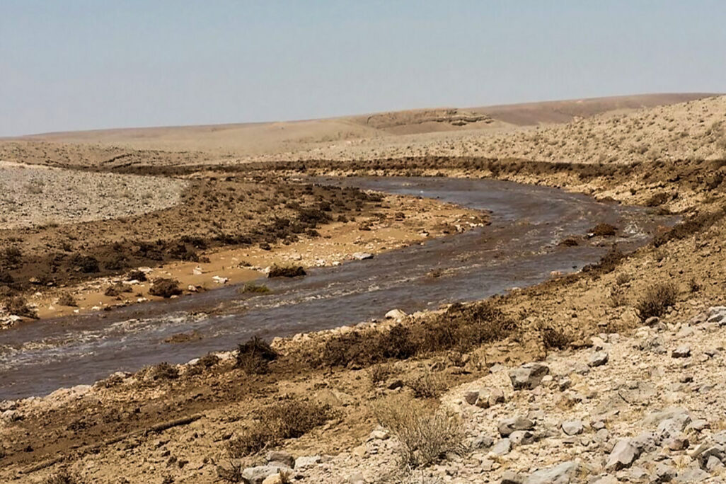 המים החומציים זורמים בנחל אשלים (צילום: רשות הטבע והגנים).