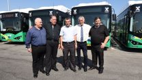 מימין לשמאל: יו"ר קק"ל, דני עטר, יו"ר אגד, אבי פרידמן, השר להגנת הסביבה, זאב אלקין, ראש עיריית חיפה, יונה יהב, ומנכ"ל המשרד להגנת הסביבה ישראל דנציגר. (צילום: רפי זהר).