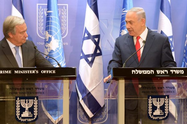 פגישת ראש הממשלה בנימין נתניהו עם מזכ''ל האו''ם אנטוניו גואטרס בירושלים. (צילום: עמוס בן גרשום /לע''מ).
