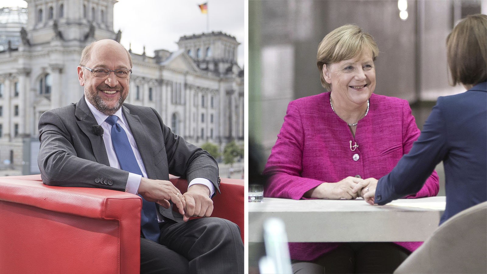 המתמודדים בבחירות בגרמניה אנגלה מרקל ומרטין שולץ (AP Photo)