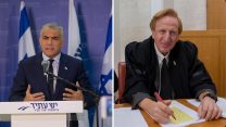 יו"ר מפלגת ח"כ יאיר לפיד במסיבת העיתונאים של מפלגת יש עתיד. אתמול ויו"ר התנועה לאיכות השלטון אליעד שרגא (צילום:  פלאש 90)