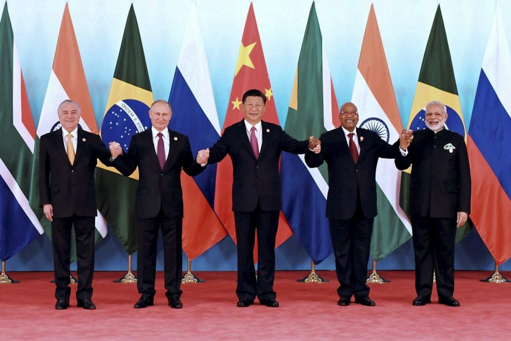 ראשי המדינות ברזיל, רוסיה, סין, דרום אפריקה והודו בועידת המדינות המתפתחות (צילום: Zhang Duo/Xinhua via AP).