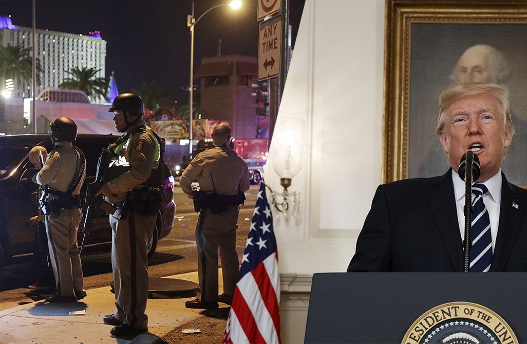 טראמפ נואם לאומה בעקבות הירי בלאס וגאס (צילום: AP Photo/ohn Locher, Evan Vucci).