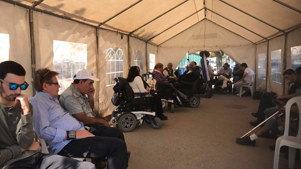 Inside the disability rights protest tent outside of the Knesset building (Photograph: Disabled Become Panthers group)