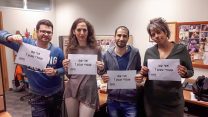 עובדי פרטנר בסולידריות עם עובדי טבע (צילום: עמוד הפייסבוק של ועד עובדי פרטנר)