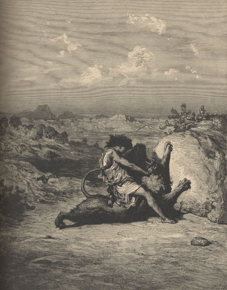 שמשון משסע את האריה, ציור של גוסטב דורה, המאה ה-19