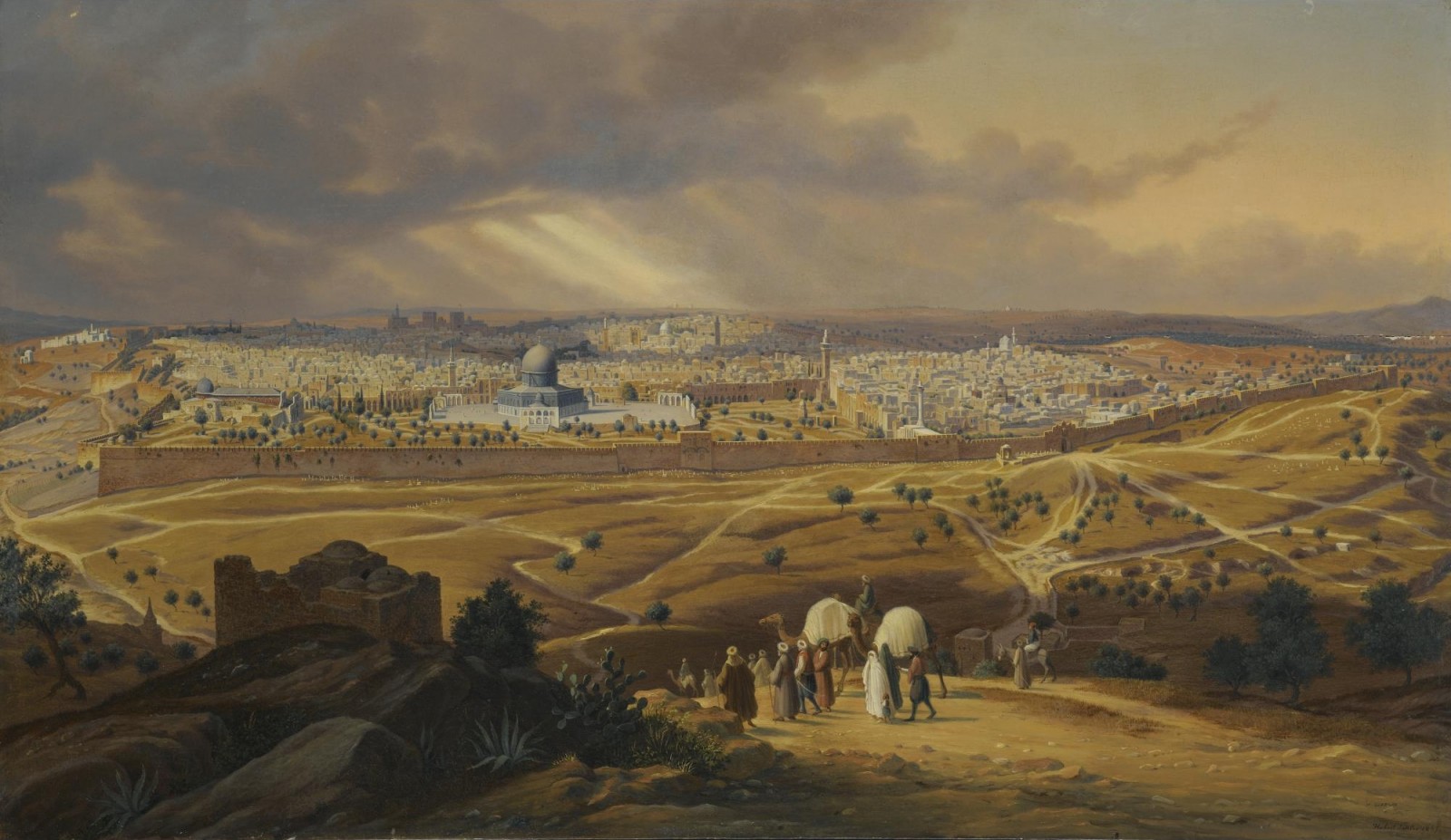 הרבט סטלר, ירושלים מהר הזיתים 1847, צבעי שמן על פאנל 1/2 24X 1/4 14 אינ'ץ.
