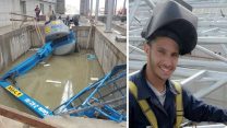 בהאא קנאנה ז"ל לצד זירת התאונה בפתח תקווה (קרדיט: הפורום למניעת תאונות עבודה)