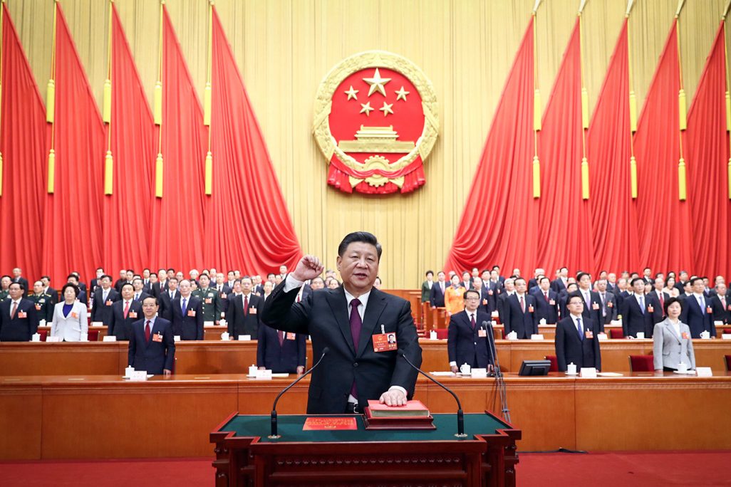 נשיא סין שי ג׳ינפינג בטקס השבעתו מחדש (צילום: Ju Peng/Xinhua via AP).