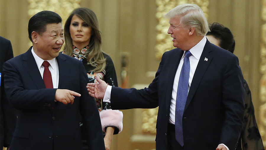 נשיא ארצות הברית, דונלד טראמפ, ונשיא סין שי ג'נגפינג (צילום: Thomas Peter/Pool Photo via AP).