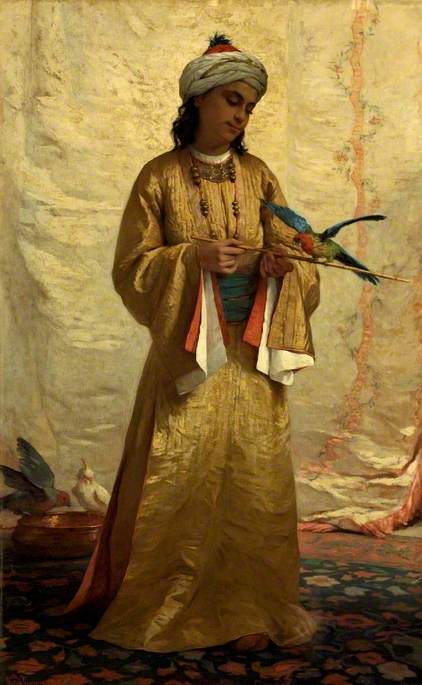 הנרייט בראון. נערה מורית עם תוכי (1875). שמן על בד. ראסל-קוטס גלריה לאמנות