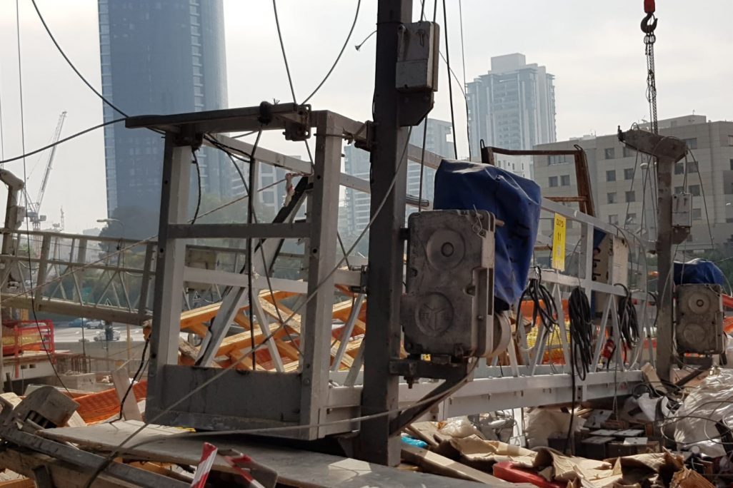 אתר בנייה ברחוב מנחם בגין בת"א, בו נהרג עובד אחרי שנפל מגובה רב, 21 במאי 2018. (צילום: הפורום למניעת תאונות עבודה)