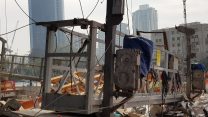 אתר בנייה ברחוב מנחם בגין בת"א, בו נהרג עובד אחרי שנפל מגובה רב, 21 במאי 2018. (צילום: הפורום למניעת תאונות עבודה)