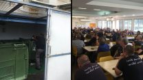 עובדי מפעל מתכת חניתה והאוכל המוכן שהיה אמור להיות מוגש לעובדים מושלך לפח (באדיבות מרחב גליל מערבי)