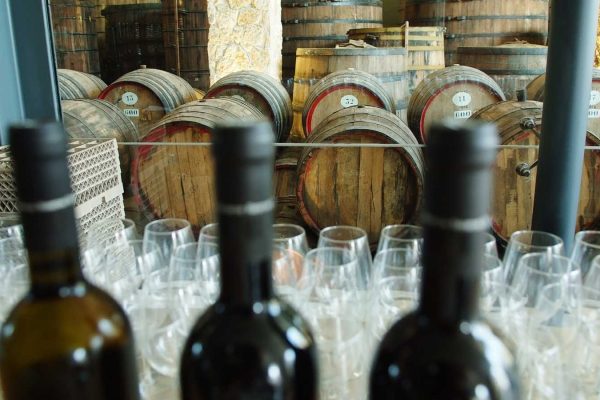 חביות ובקבוקי יין של יינות יקבי ברקן (צילום ארכיון: מנדי הכטמן /פלאש90)