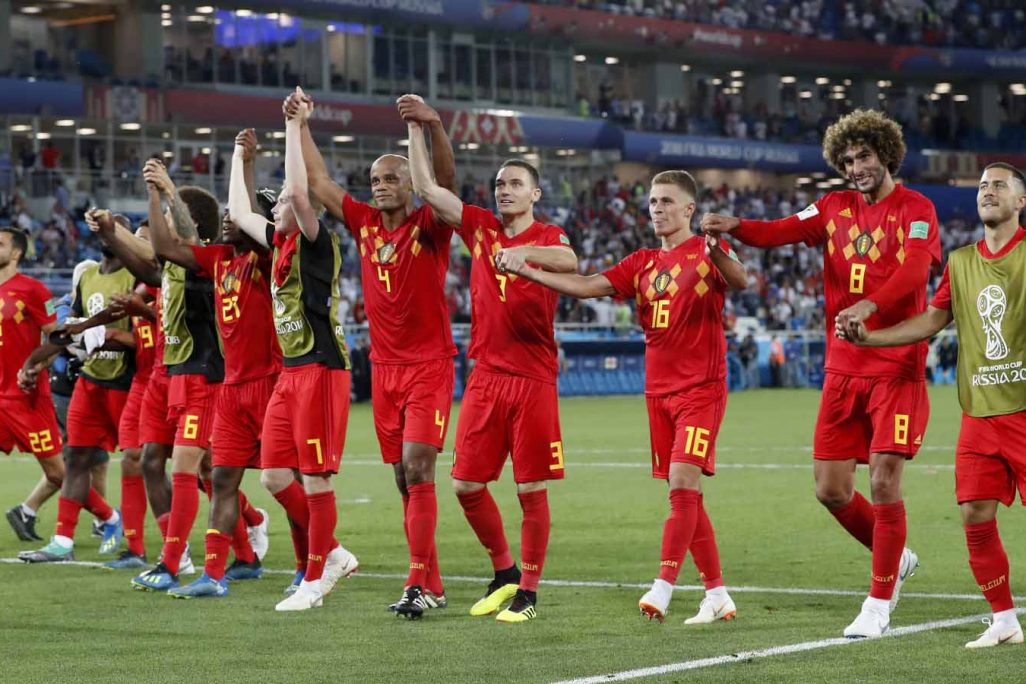שחקני נבחרת בלגיה חוגגגים לאחר הניצחון על אנגליה. 28 ביוני (Photo by VI Images via Getty Images IL)