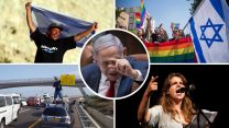 רה"מ נתניהו ומחאות בעבר ובהווה (צילומים: פלאש90 והנכים הופכים לפנתרים)
