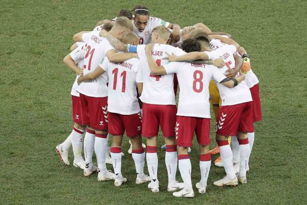 שחקני נבחרת דנמרק בגביע העולם ברוסיה (AP Photo/Dmitri Lovetsky)