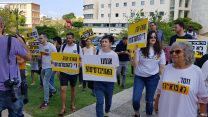 עצרת מחאה של הסגל הזוטר באוניברסיטת תל-אביב. 17 באוקטובר 2018 (צילום באדיבות ועד הסגל הזוטר של אונ' ת"א)