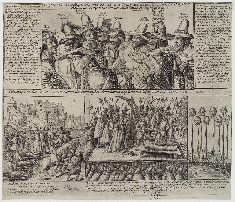 חבר הקושרים בקשר מזימת אבק השריפה והוצאתם להורג. מאת קריספין ואן דה פאסה (Van de Passe) משנת 1605. הזכויות שמורות לגלריית הדיוקנאות הלאומית (National Portrait Gallery).