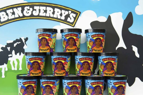 IMAGE DISTRIBUTED FOR BEN & JERRY'S - Ben & Jerry's launches Pecan Resist ice cream to protest the President's policies and to support activist organizations, Tuesday, Oct. 30, 2018, in Washington. (Joy Asico/AP Images for Ben & Jerry's)