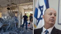 השר צחי הנגבי ובית שנפגע באשקלון ב13 בנובמבר 2018 (פלאש90 I נתי שוחט/פלאש90)