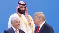 נשיא ארה"ב, דונלד טראמפ; יורש העצר הסעודי, מוחמד בן סלמאן ונשיא ברזיל, מישל טמר (AP Photo/Pablo Martinez Monsivais)