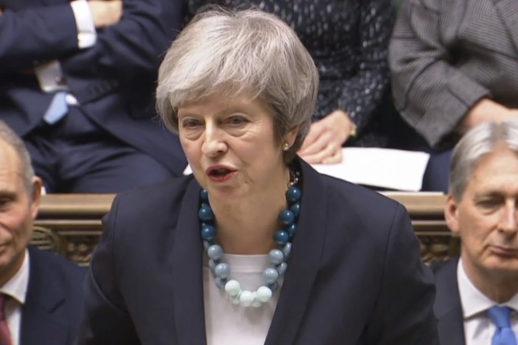 ראש ממשלת בריטניה תרזה מיי בהודעתה בבית הנבחרים הבריטי בלונדון, 10 לדצמבר 2018(PA via AP)