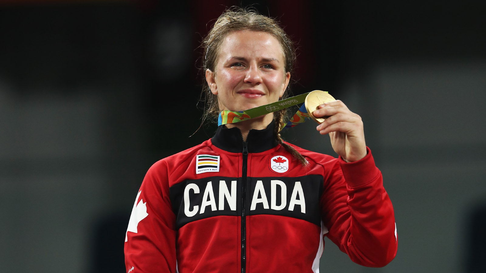 אריקה וויב, נבחרת קנדה בהיאבקות, באולימפיאדה בריו. (AP Photo/Manish Swarup)