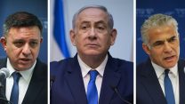 לפיד, נתניהו וגבאי (צילום: הדס פרוש/פלאש90)