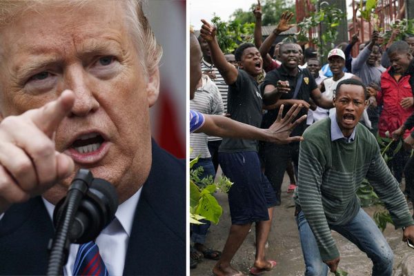 טראמפ ומפגינים בקונגו (AP Photo/ Jerome Delay, Manuel Balce Ceneta)