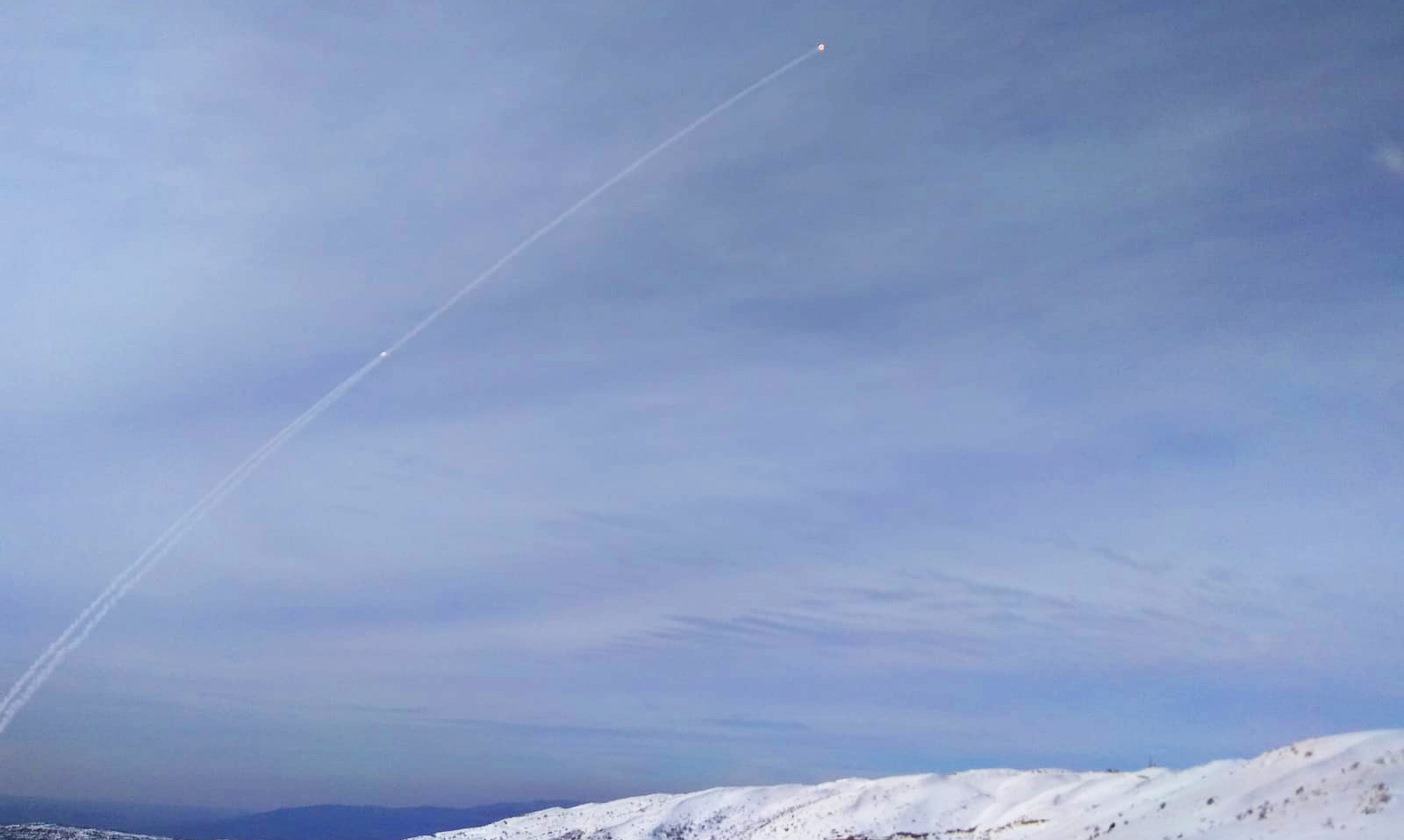 יירוט &quot;כיפת ברזל&quot; מעל הר החרמון ב-20 בינואר 2019. (צילום: נתנאל אריאל)