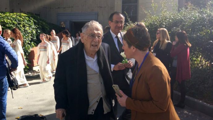 פרופסור יהודה באואר באירוע לציון יום השואה הבינלאומי 2019 נערך במכון משואה. (צילום: ארז רביב).