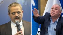 יו"ר הקואליציה דוד אמסלם ורוני אלשיך, בכנס המכון למחקרי ביטחון לאומי. (צילום: חן גלילי ויונתן זינדל/פלאש90)